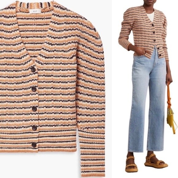 NWT A.L.C. Sweater Rebekah Cardigan Cashew Multi Stripe Button Front Size XS NEW - Picture 14 of 14